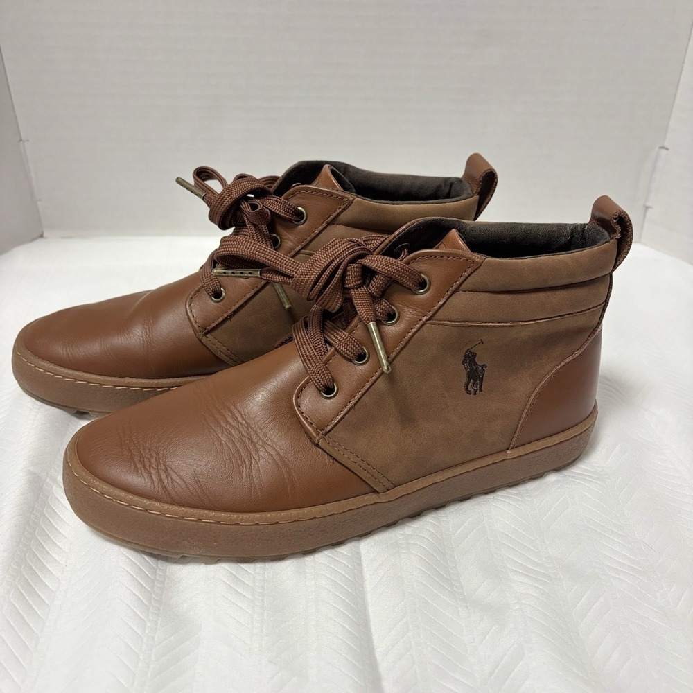 Polo Ralph Lauren Chukka Boots Boys Brown Leather Size 6.5 New